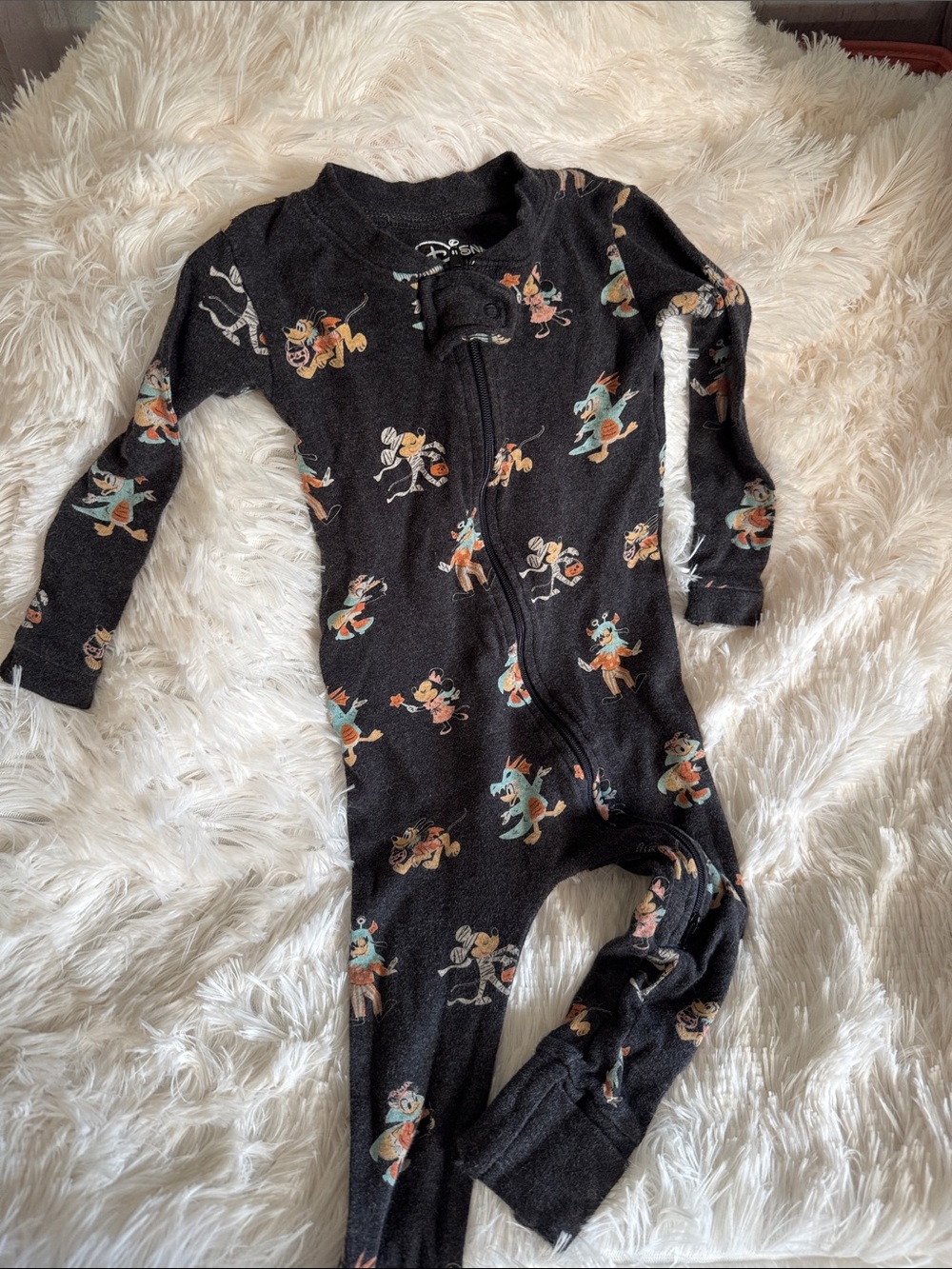 Disney Black Mickey & Friends Zip-Front Footed One-Piece